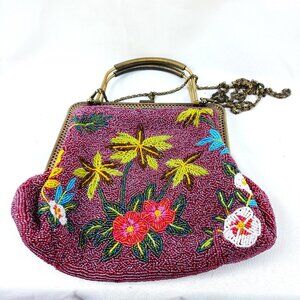 Vintage Beaded Handbag Purse Pocketbook Metal Handle and Chain ZPP3342